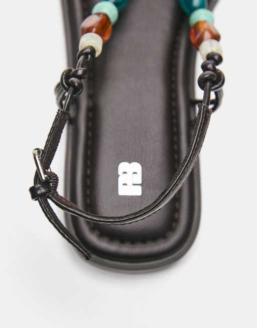 Pull&Bear - Platte sandalen met kralen in zwart, 4 van 4