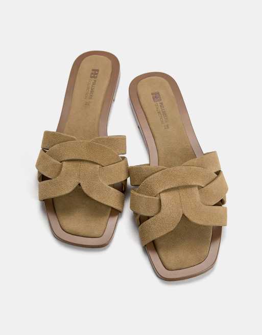 Pull&Bear - Platte sandalen van leer in bruin, 3 van 4