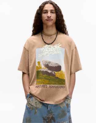 Pull&Bear playground print t-shirt in ochre - view 1