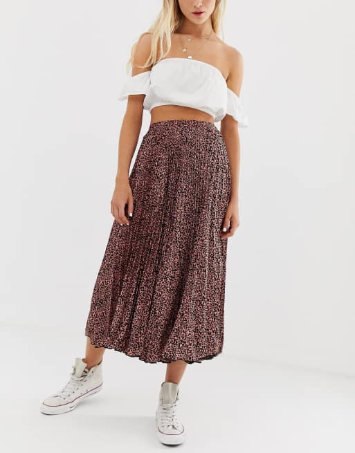 Pull Bear pleated midi skirt in animal print