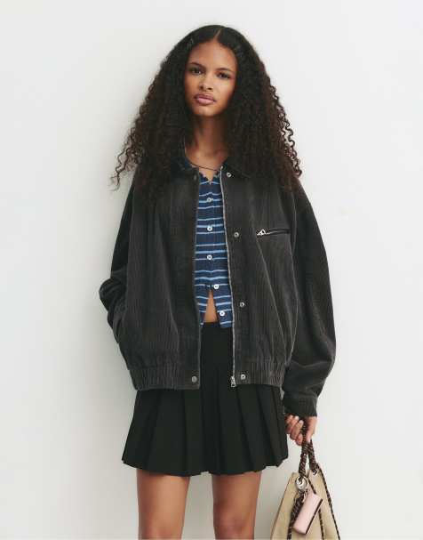 Pull&Bear Pleated mini skirt in black