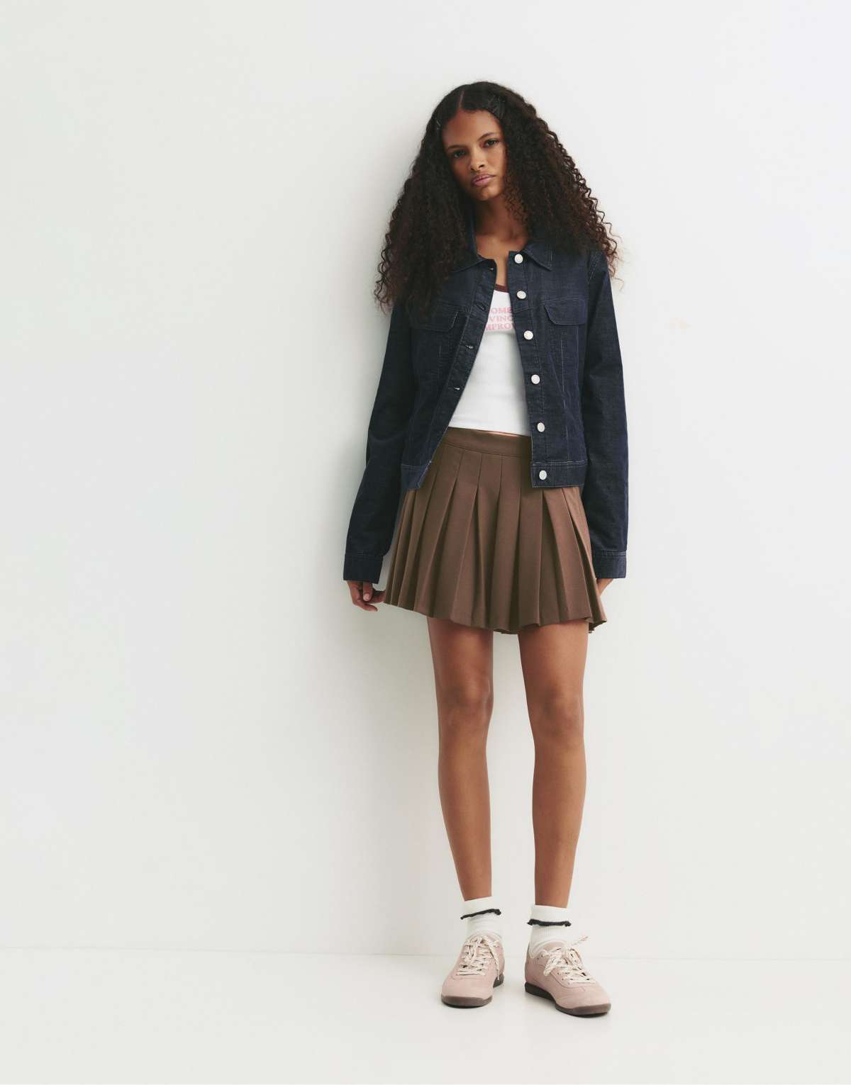 Pull&Bear Pleated mini skirt in brown