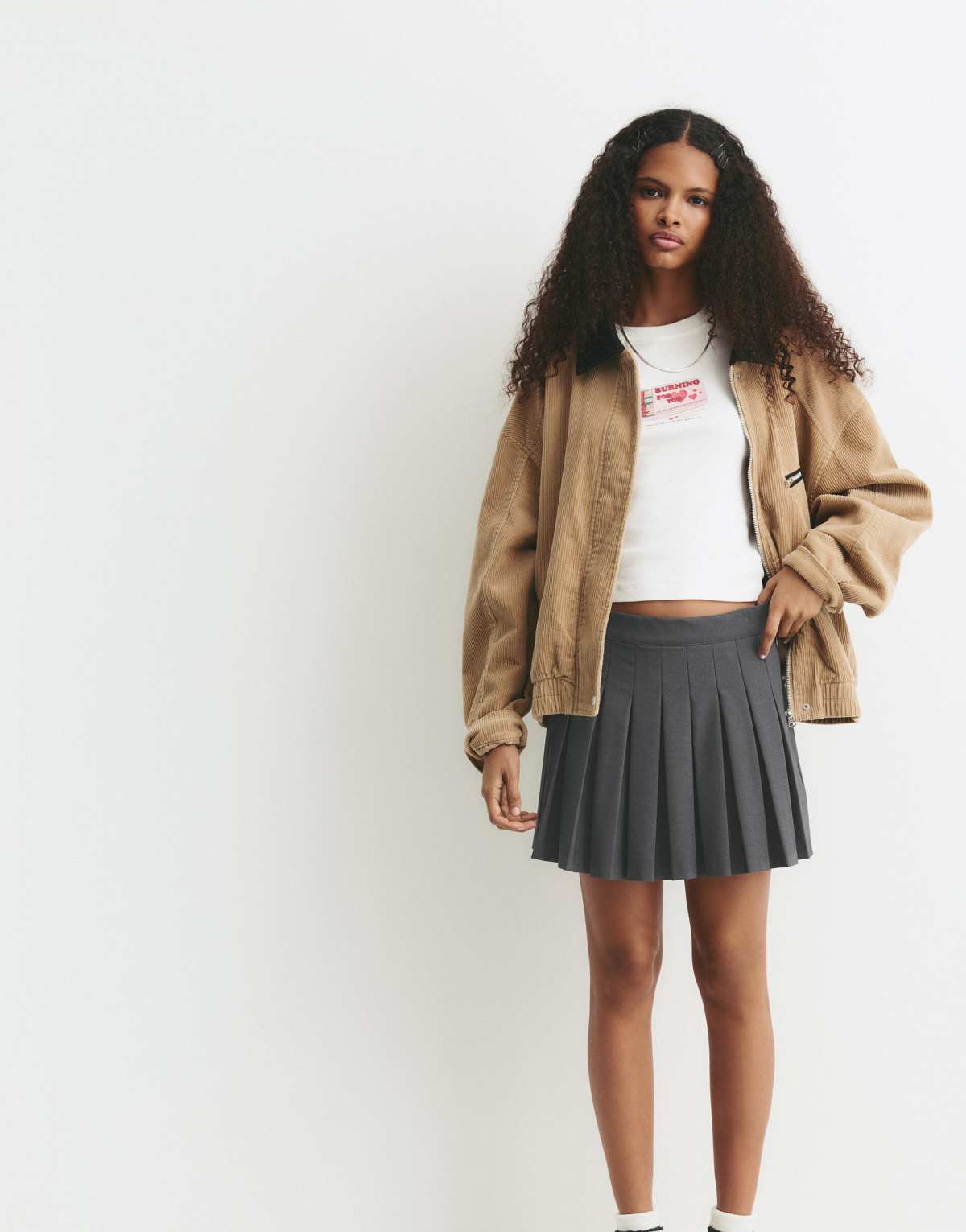 Pull&Bear Pleated mini skirt in grey marl