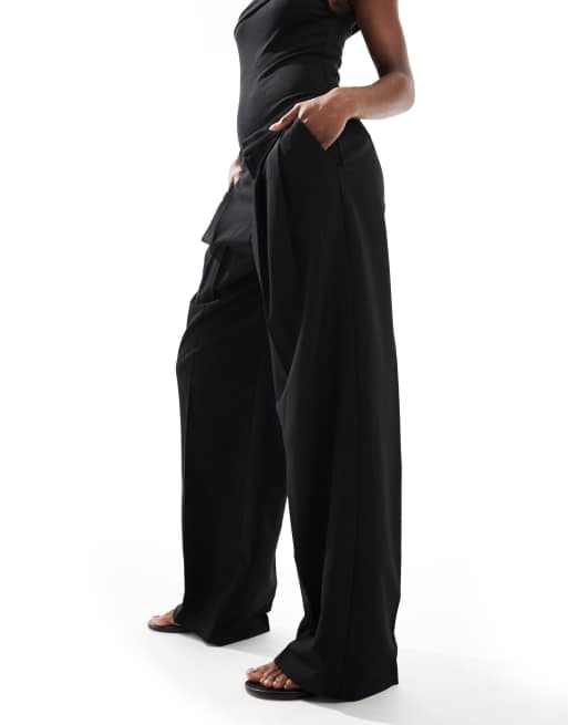 Pull&Bear pleated wide leg tailored pants in black - part of a set
