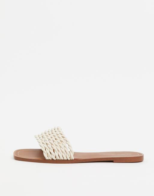 Pull&Bear – Plecione wsuwane sandały w kolorze ecru