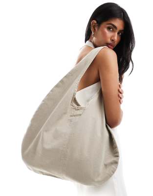 Pull&Bear – Płócienna torba typu shopper w kolorze ecru