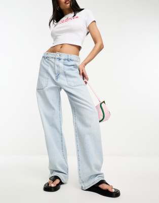 Pull&Bear pocket detail carpenter jeans in light blue