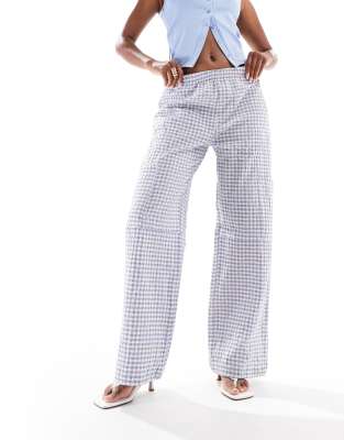 Pull & Bear Pocket Detail Gingham Wide Leg Pants