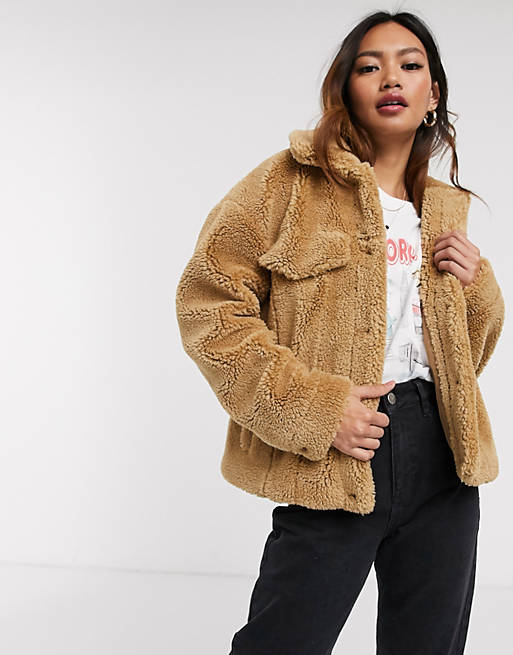 Pull&Bear pocket front fleece jacket in caramel