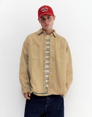 Pull & Bear Pocket Overshirt In Brown