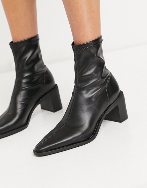 Pull&Bear point toe heeled ankle boot in black