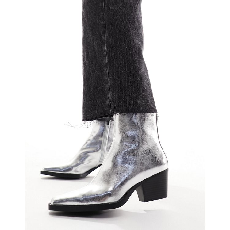 Pull&Bear pointed toe ankle boot in silver