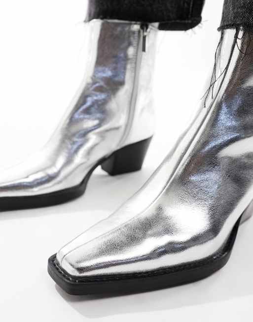 Pull Bear pointed toe ankle boot in silver