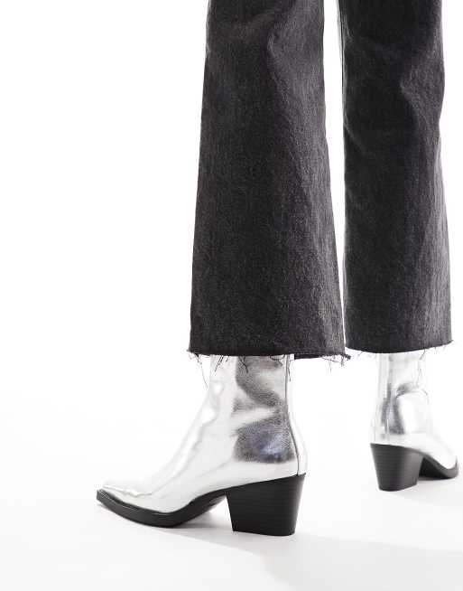 Pull&Bear pointed toe ankle boot in silver