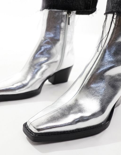 Pull&Bear pointed toe ankle boots in silver | ASOS