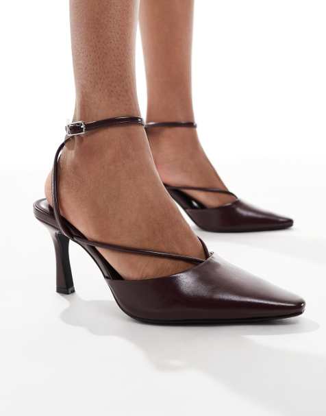 Pull&Bear pointed toe heel in burgundy - view 1