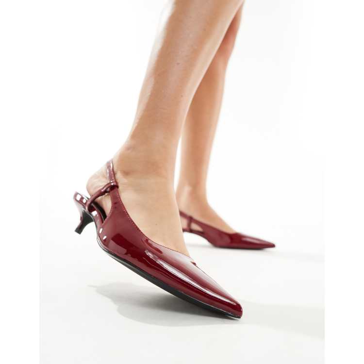Pull Bear pointed toe sling back kitten heel in cherry red ASOS