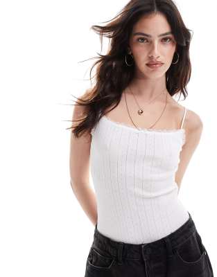 Pull & Bear Pointelle Bow Detail Bodysuit In White