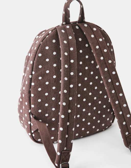 Pull&Bear Polka dot backpack in brown, 3 of 4