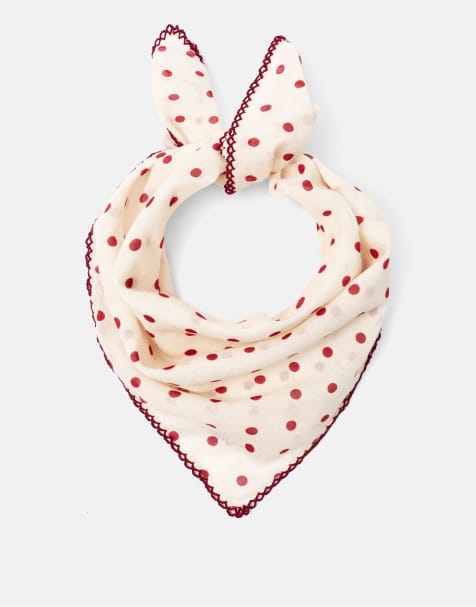 Pull&Bear Polka dot bandana scarf with lace trim in red - view 1