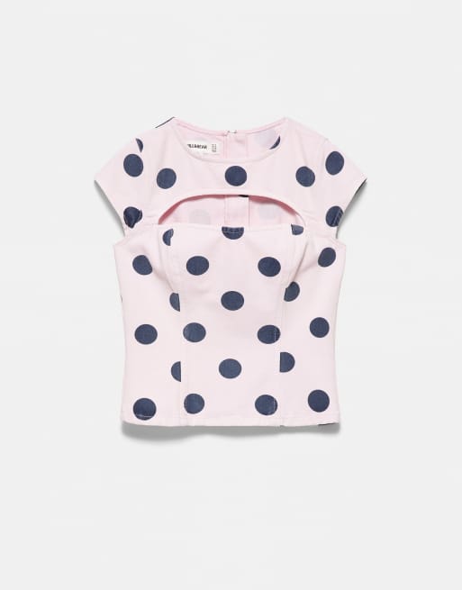Pull&Bear Polka dot cut-out top in pink, 6 of 7