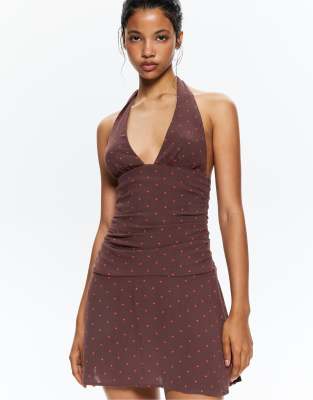 Pull&Bear polka dot mini dress in chocolate - view 1