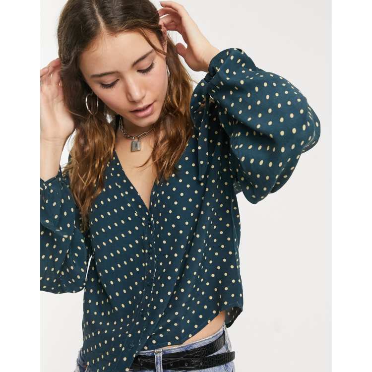 Green and white clearance polka dot top