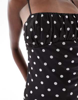 Pull & Bear Polka Dot Ruched Bust Cami Top