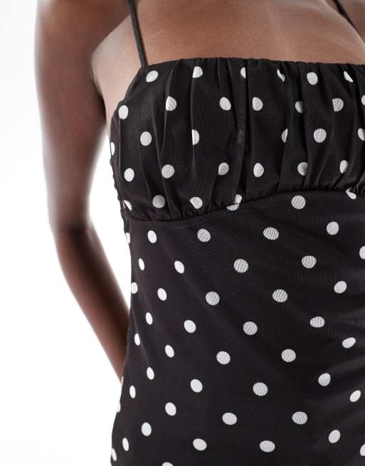Pull&Bear polka dot ruched bust cami top in black 