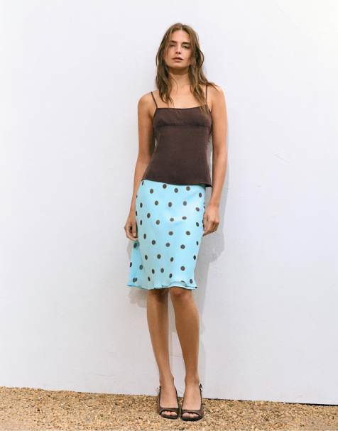 Pull&Bear Polka dot straight skirt in pale turquoise - view 1