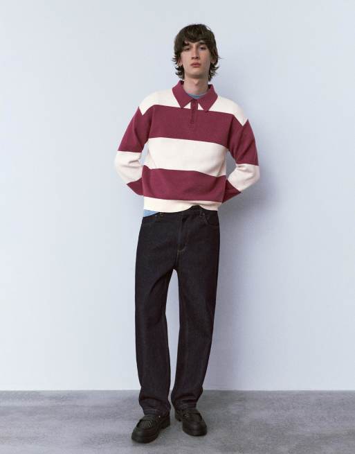 Pull&Bear - Polo à manches longues et empiècement - Bordeaux, 2 de 4