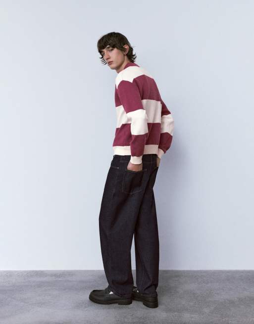 Pull&Bear - Polo à manches longues et empiècement - Bordeaux, 3 de 4
