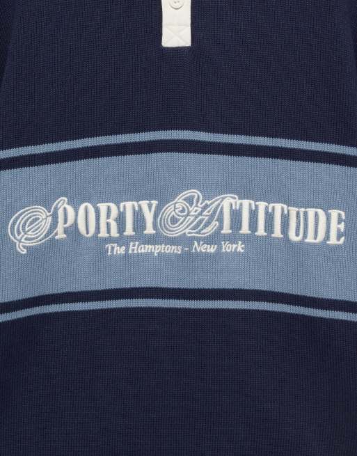 Pull&Bear polo à manches longues graphique en daim bleu marine, 5 de 7
