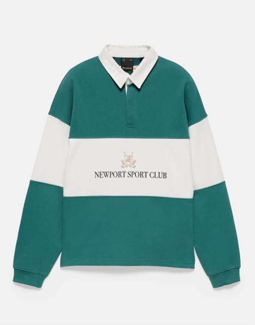 Pull&Bear polo à manches longues Newport Sport Club écru à rayures vertes, 6 de 7