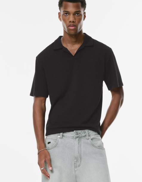 Pull&Bear - Polo a maniche corte in maglia nera - view 1