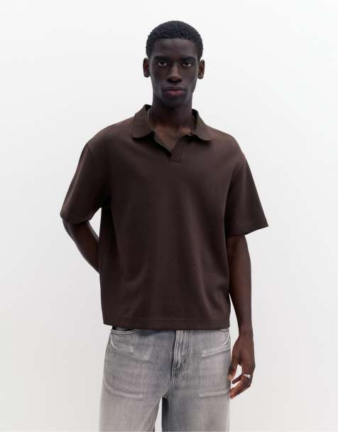 Pull&Bear - Polo a maniche corte marrone in tessuto interlock - view 1