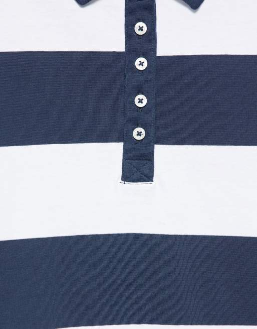 Pull&Bear polo a maniche lunghe a righe blu navy e bianche, 6 di 7
