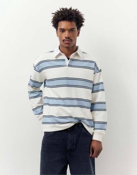 Pull&Bear - Polo a maniche lunghe bianco sporco a righe - view 1