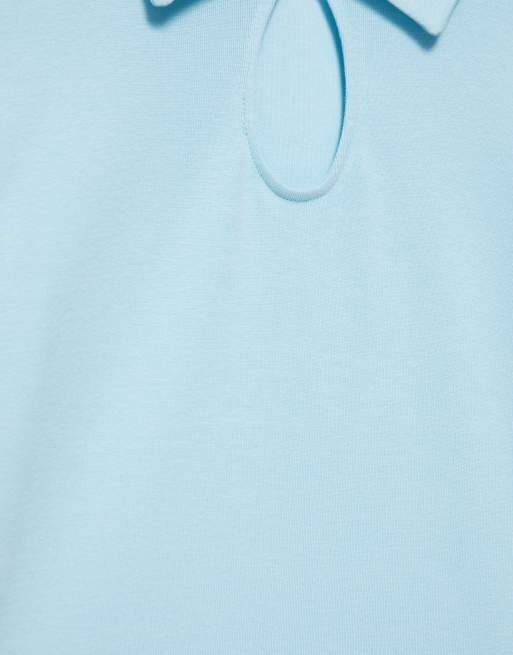 Pull&Bear polo a maniche lunghe con cut-out azzurro chiaro, 6 di 7