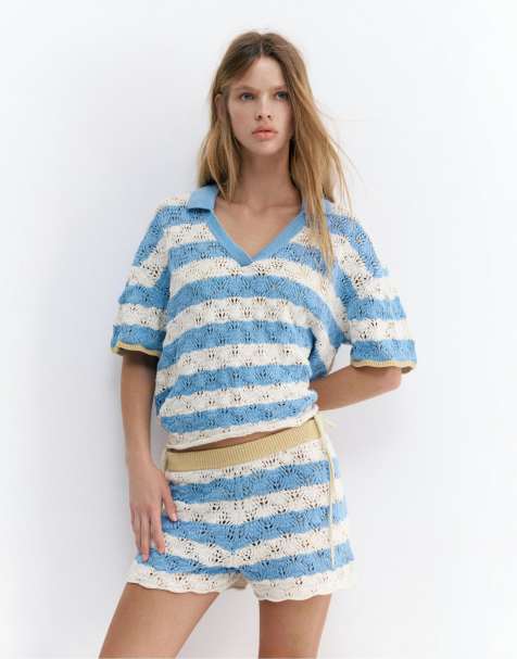 Pull&Bear - Polo au crochet à rayures - Bleu pâle - view 1