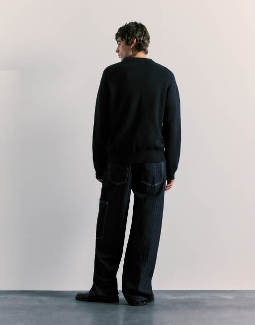 Pull&Bear polo en maille à manches longues noir, 2 de 7