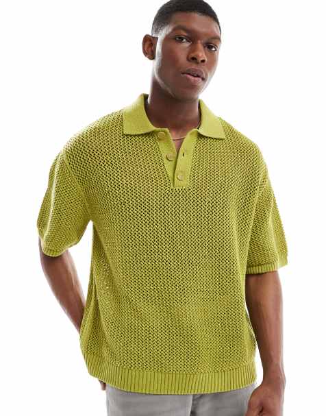 Pull&Bear - Polo en maille fine - Vert citron - view 1