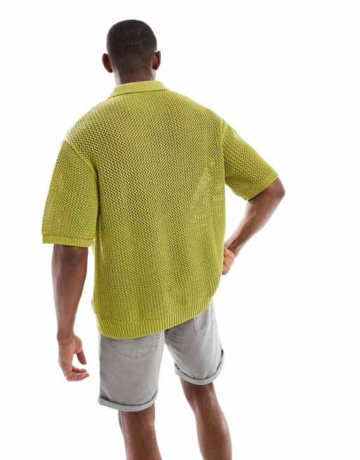 Pull&Bear - Polo en maille fine - Vert citron, 2 de 4
