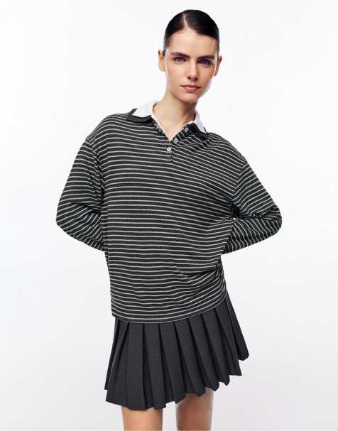 Pull&Bear - Polo grigia a righe con colletto a contrasto - view 1