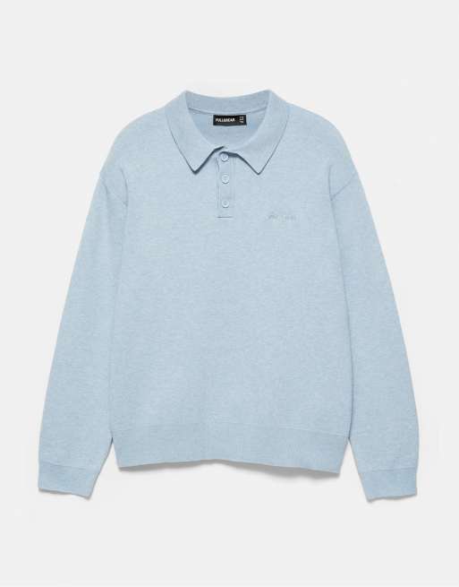Pull&Bear polo in maglia a maniche lunghe blu medio, 5 di 7