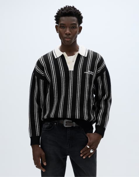 Pull&Bear - Polo in maglia a righe color antracite - view 1