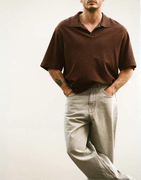 Pull&Bear - Polo manches courtes en maille - Marron - view 1