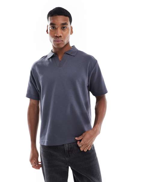 Pull&Bear - Polo met reverskraag in antracietgrijs - view 1