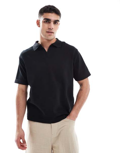 Pull&Bear - Polo met reverskraag in zwart - view 1