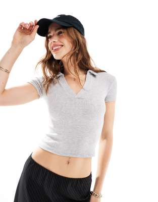 Pull&Bear polo neck tee in gray heather